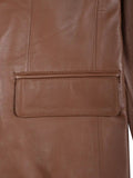 Men’s Cognac Brown Leather Blazer with Flap Pockets