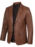 Genuine Cognac Brown Leather Blazer for Men – Side Angle