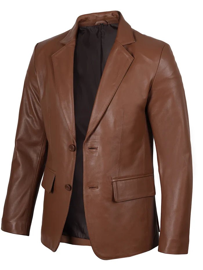 Men’s Cognac Brown Leather Blazer – Two Button | Livra Jackets – Genuine Leather Jacket | Livra Jackets