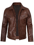 Men’s Cognac Trucker Leather Jacket – Classic Button - Up Design – Genuine Leather Jacket | Livra Jackets