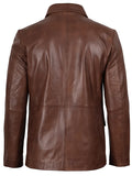 Back view of men’s cognac wax leather blazer in real leather