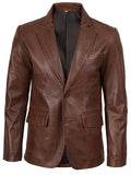 Men’s two button cognac wax leather blazer – notch lapel front