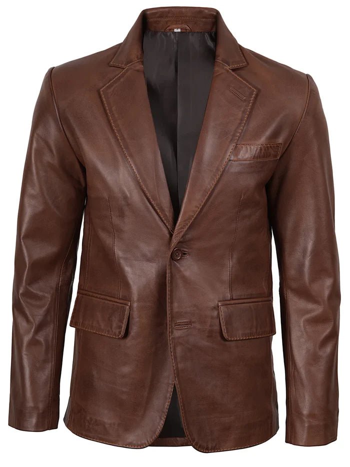 Men’s Cognac Wax Leather Blazer – Two Button Slim Fit | Livra Jackets – Genuine Leather Jacket | Livra Jackets