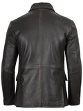 Back view of men’s dark brown rub-off leather blazer