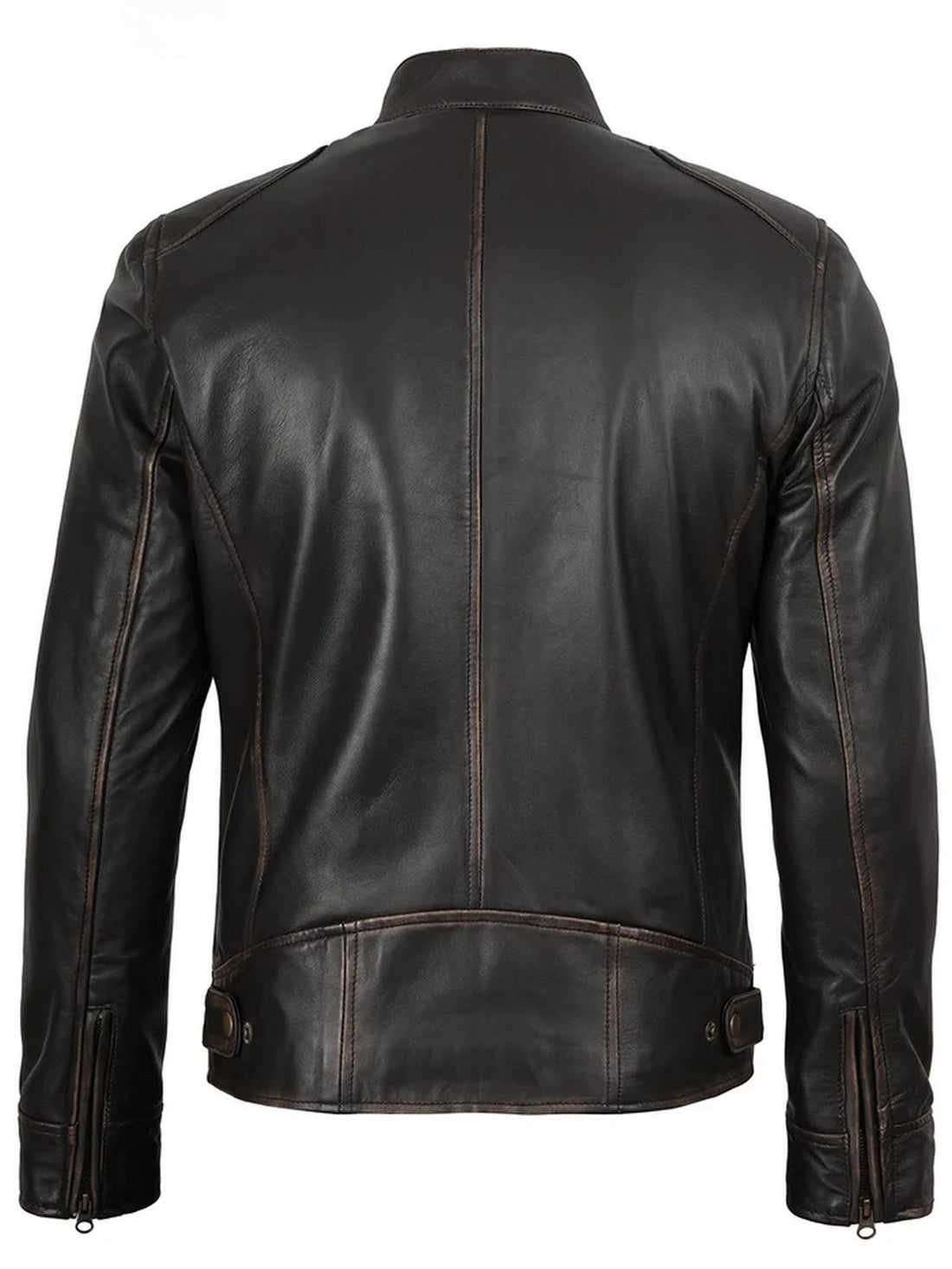 Men’s dark brown leather jacket front view with slim-fit moto style – Livra Jackets.