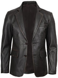 Men’s dark brown rub-off leather blazer front view