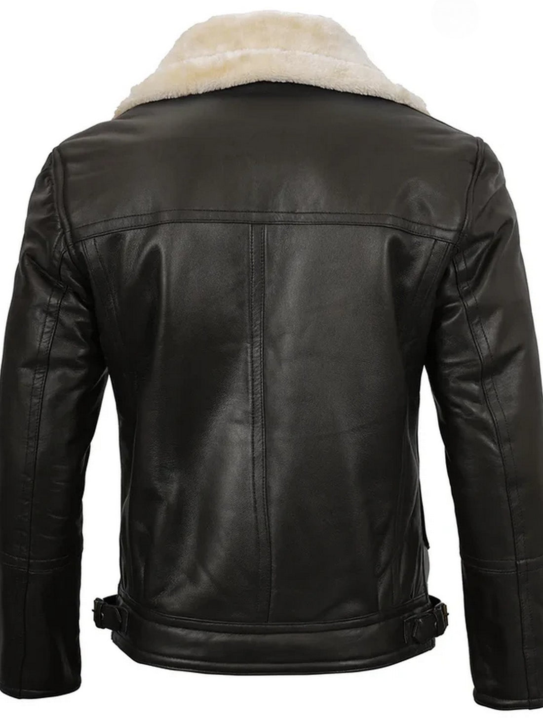 Men’s dark brown shearling leather jacket front view with fur collar and zipper closure – Livra Jackets.