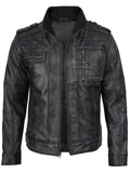 Men’s Distressed Black Leather Jacket Front View