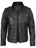 Men’s Distressed Black Leather Jacket – Slim Fit Motorcycle Style | Livra – Genuine Leather Jacket | Livra Jackets