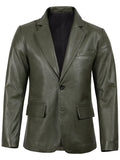 Men’s Green Leather Blazer front closed – notch lapel style