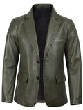 Men’s Green Leather Blazer – Real Slim Fit Two - Button Jacket | Livra Jackets – Genuine Leather Jacket | Livra Jackets