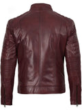 Back view of Men’s Maroon Café Racer Leather Jacket – Premium Leather Design