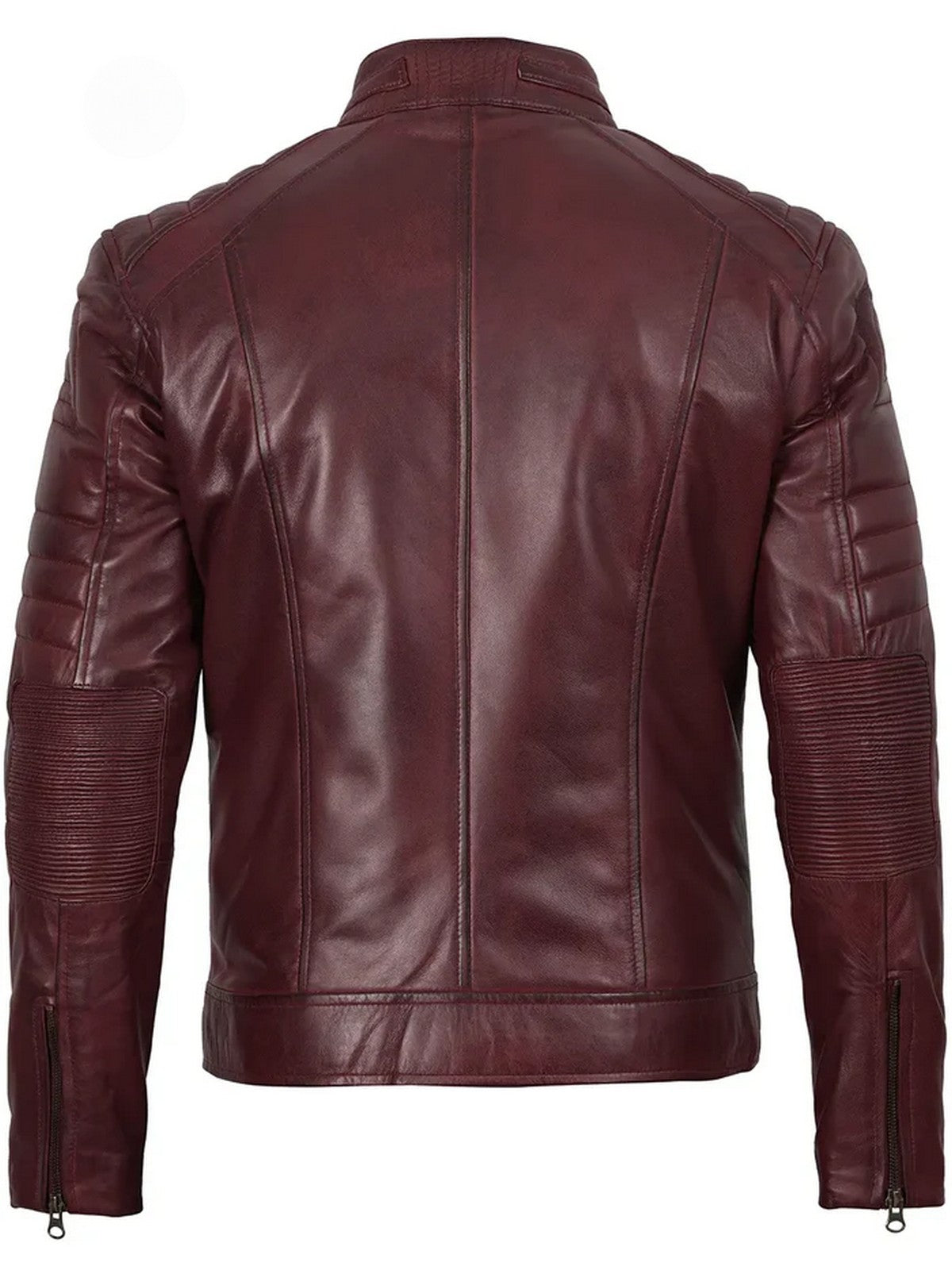 Back view of Men’s Maroon Café Racer Leather Jacket – Premium Leather Design