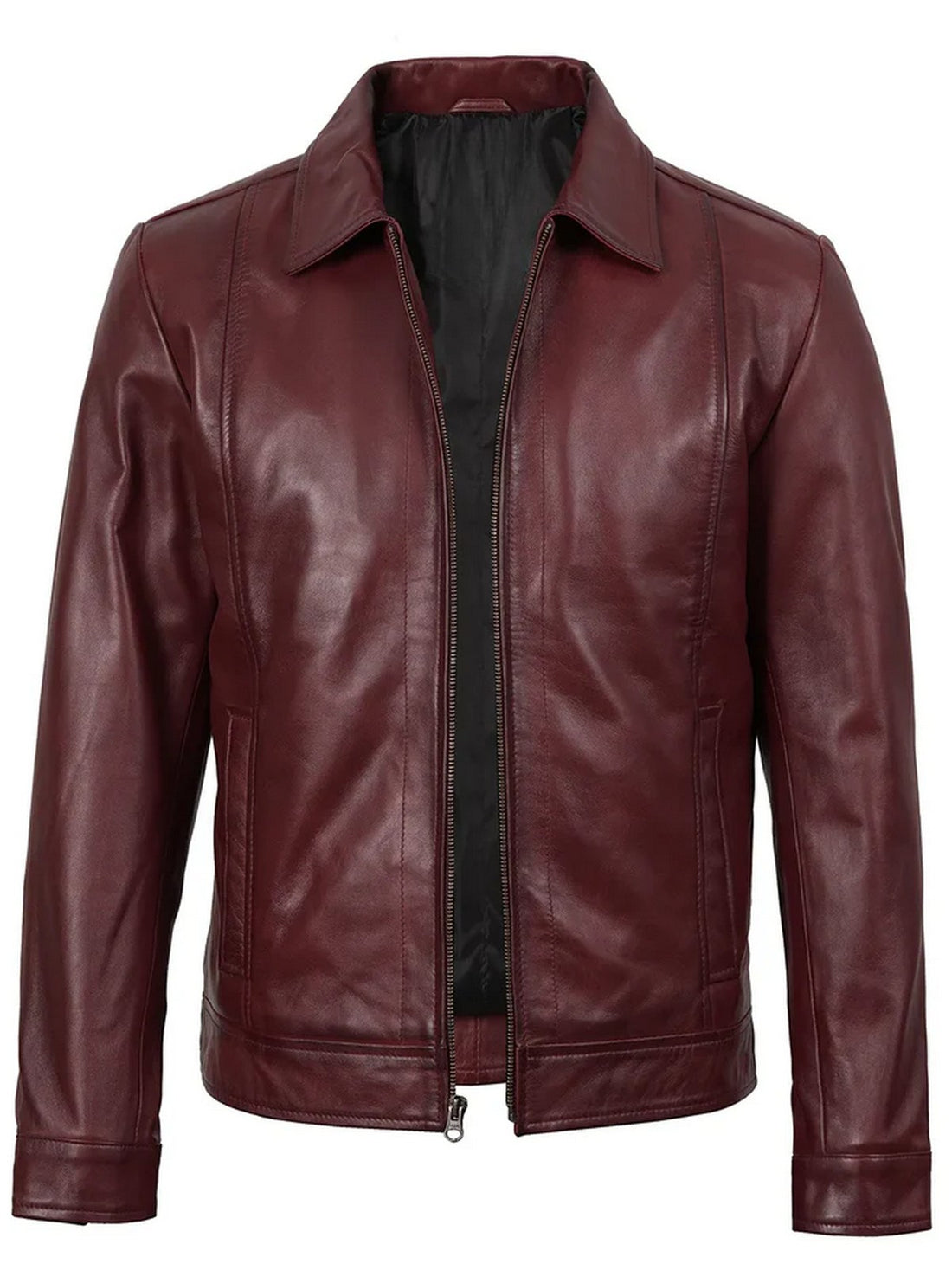 Men’s Maroon Leather Jacket Front View