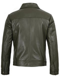 Men’s Olive Green Leather Jacket Back View