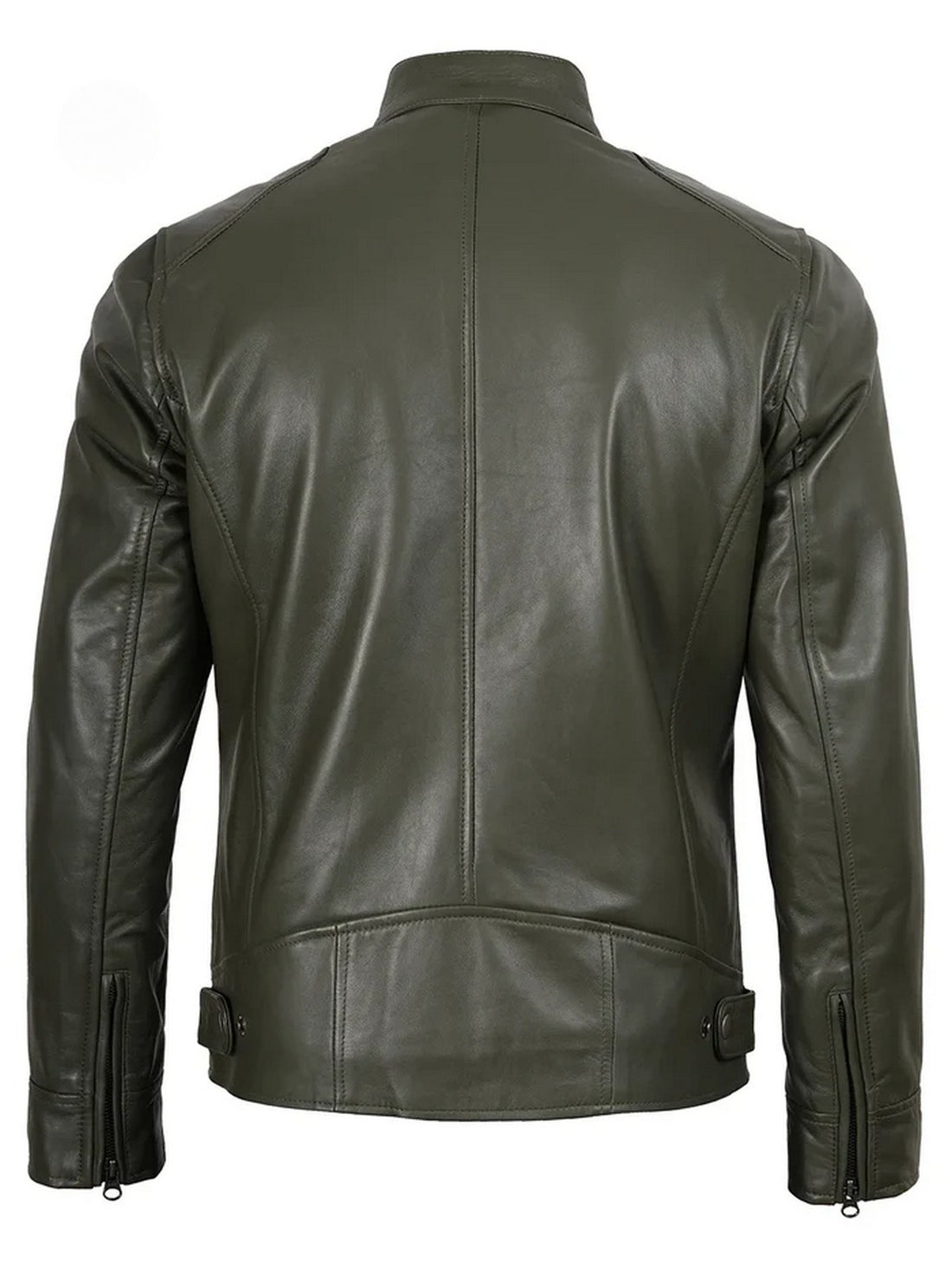Men’s Olive Green Leather Jacket Slim Fit Front View
