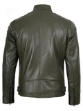 Back View of Men’s Olive Green Café Racer Leather Jacket