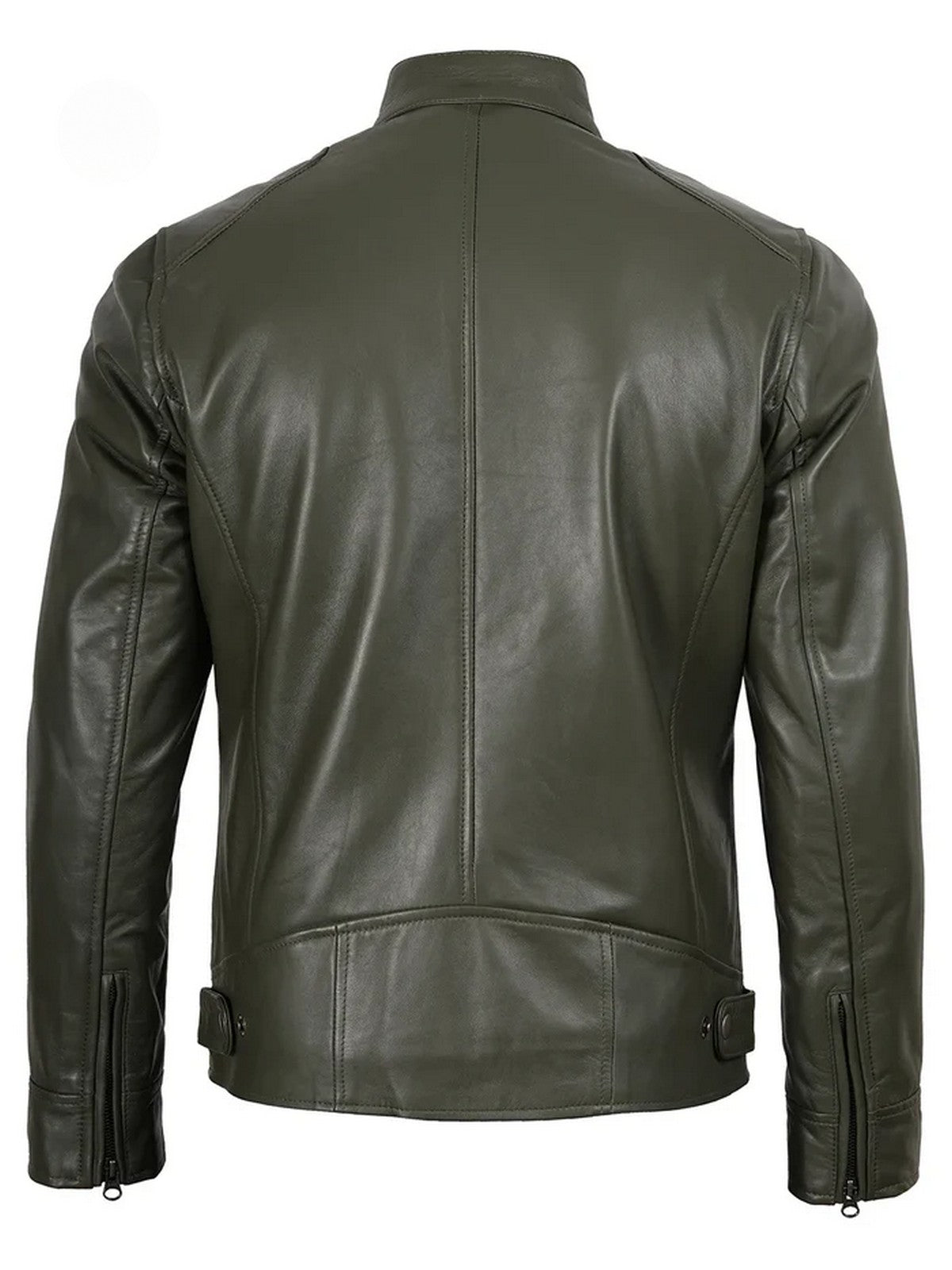 Back View of Men’s Olive Green Café Racer Leather Jacket