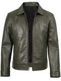 Men’s Olive Green Leather Jacket Front View