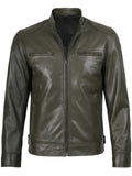 Men’s Olive Green Leather Jacket – Slim Fit Café Racer Style | Livra Jackets – Genuine Leather Jacket | Livra Jackets