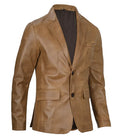 Slim Fit Camel Brown Leather Blazer – Side Angle