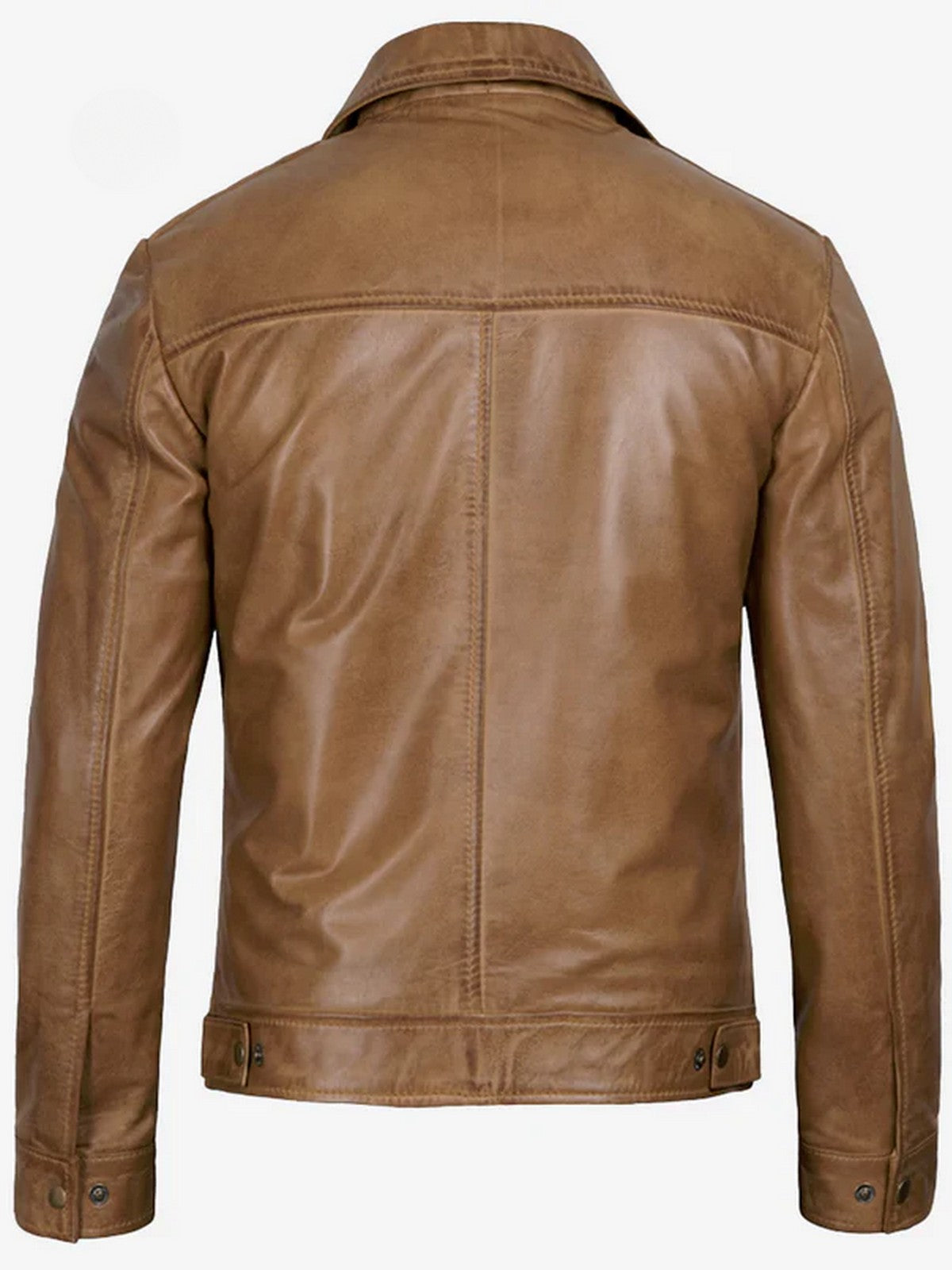 Men’s Tan Brown Leather Jacket Back View
