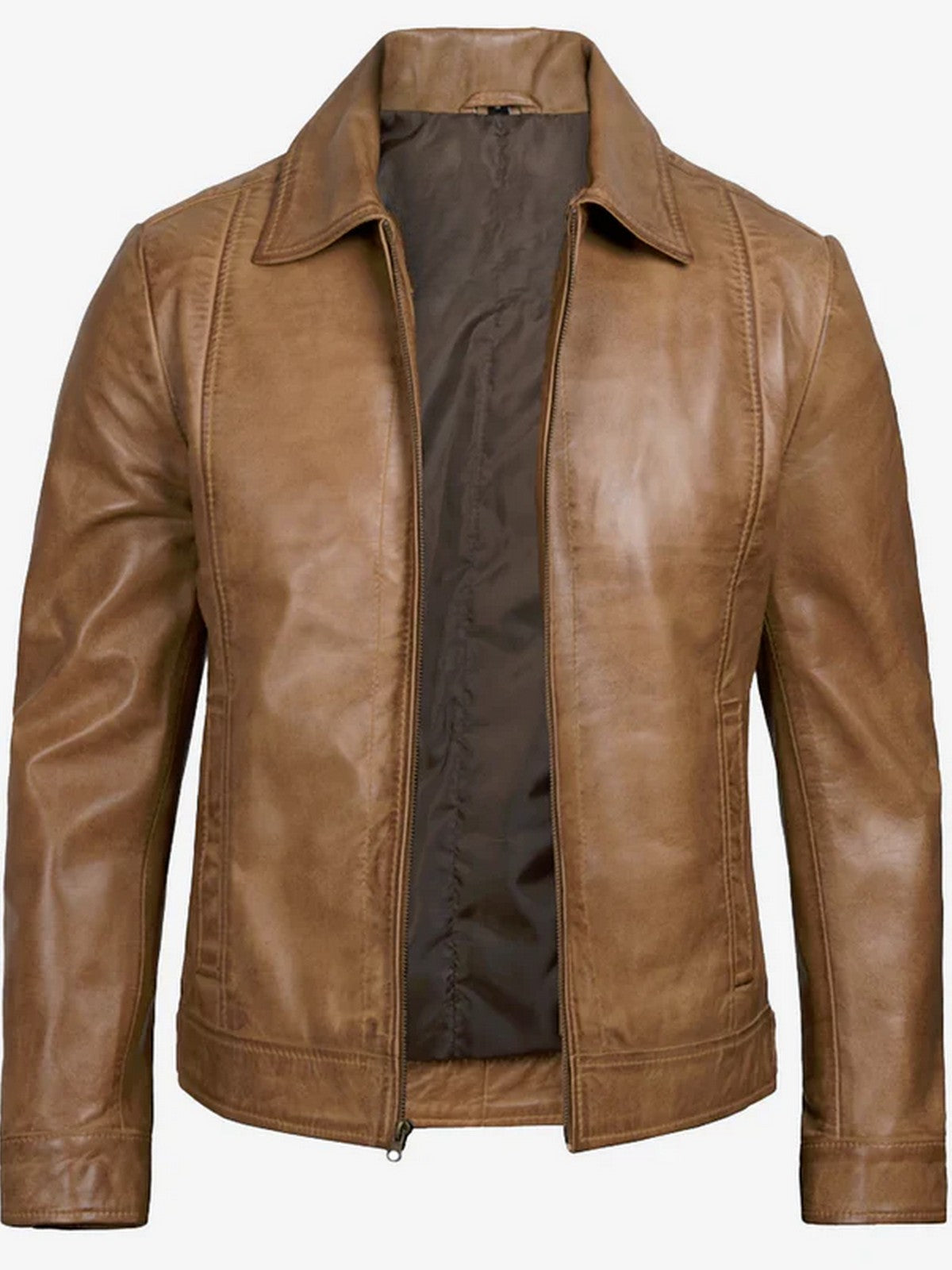 Men’s Tan Leather Jacket Front View