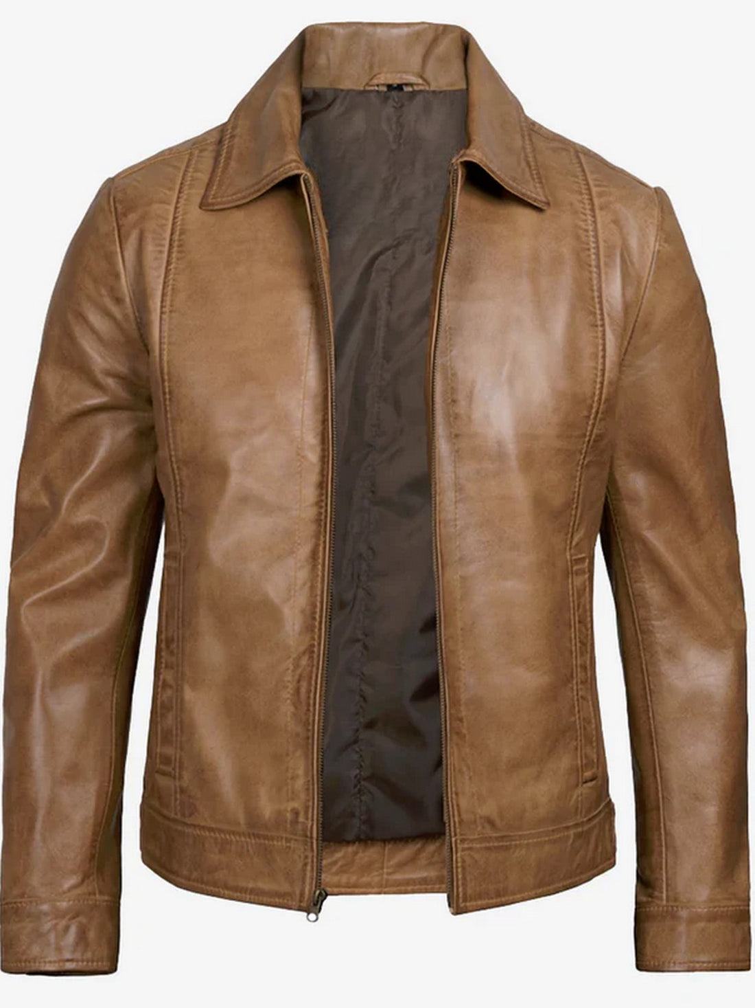 Men’s Tan Leather Jacket Front View