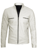 Men’s White Café Racer Leather Jacket – Livra Jackets – Genuine Leather Jacket | Livra Jackets