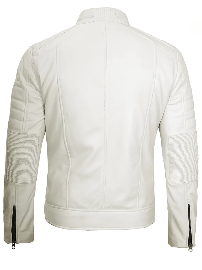 Men’s White Café Racer Leather Jacket – Livra Jackets – Genuine Leather Jacket | Livra Jackets