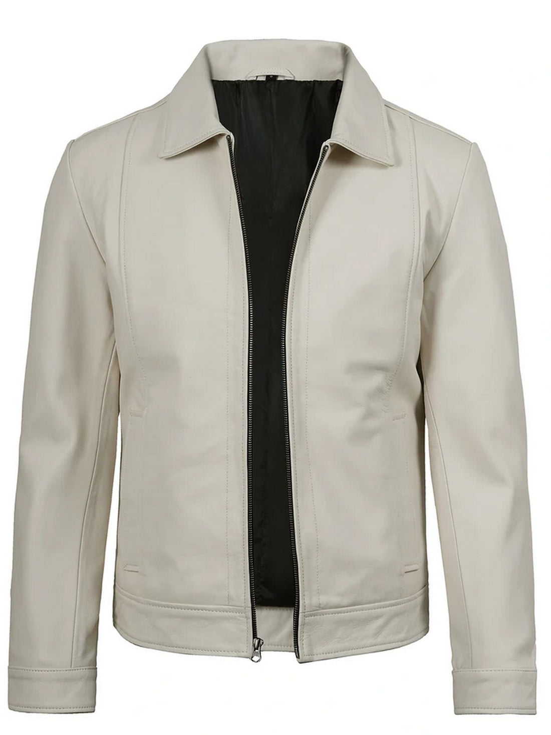 Men’s White Leather Jacket Front View