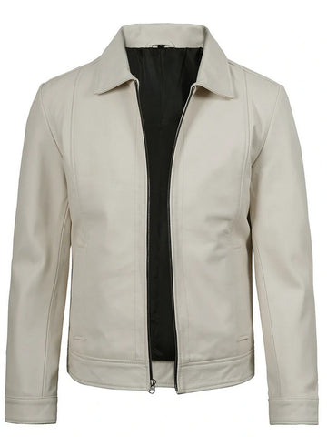 Men’s White Leather Jacket Front View
