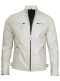 Men’s white leather jacket open-front style showing inner lining, Livra Jackets.