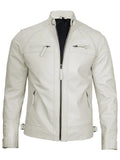 Men’s White Leather Jacket – Slim Fit Biker Style | Livra Jackets – Genuine Leather Jacket | Livra Jackets