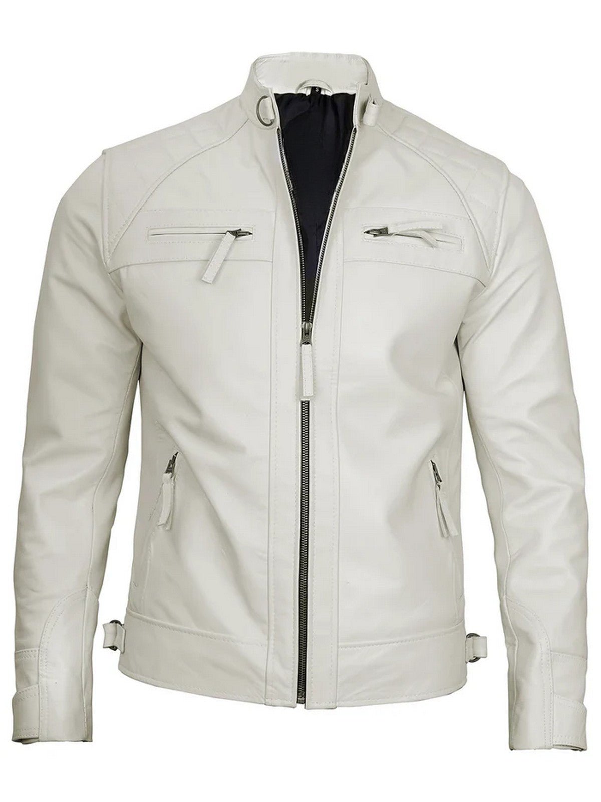 Men’s White Leather Jacket – Slim Fit Biker Style | Livra Jackets – Genuine Leather Jacket | Livra Jackets