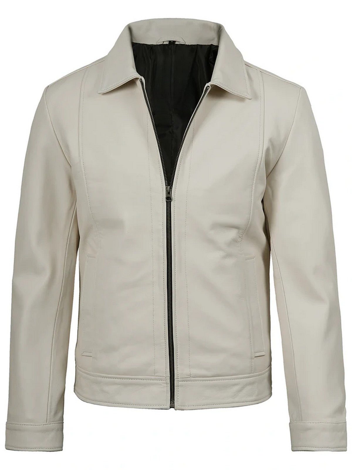 Men’s White Leather Jacket – Slim Fit Classic Style | Livra – Genuine Leather Jacket | Livra Jackets