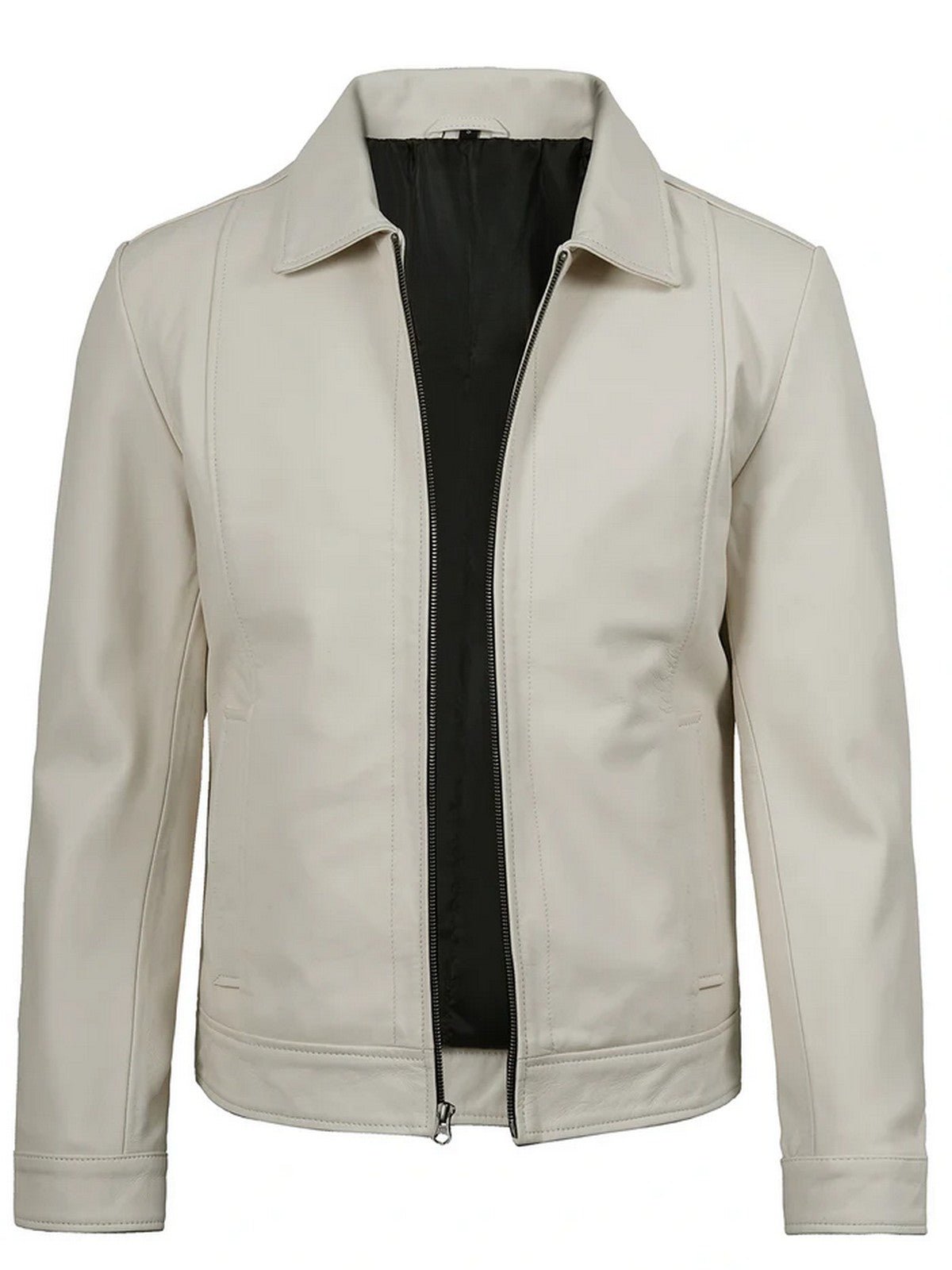 Men’s White Leather Jacket – Slim Fit Classic Style | Livra – Genuine Leather Jacket | Livra Jackets