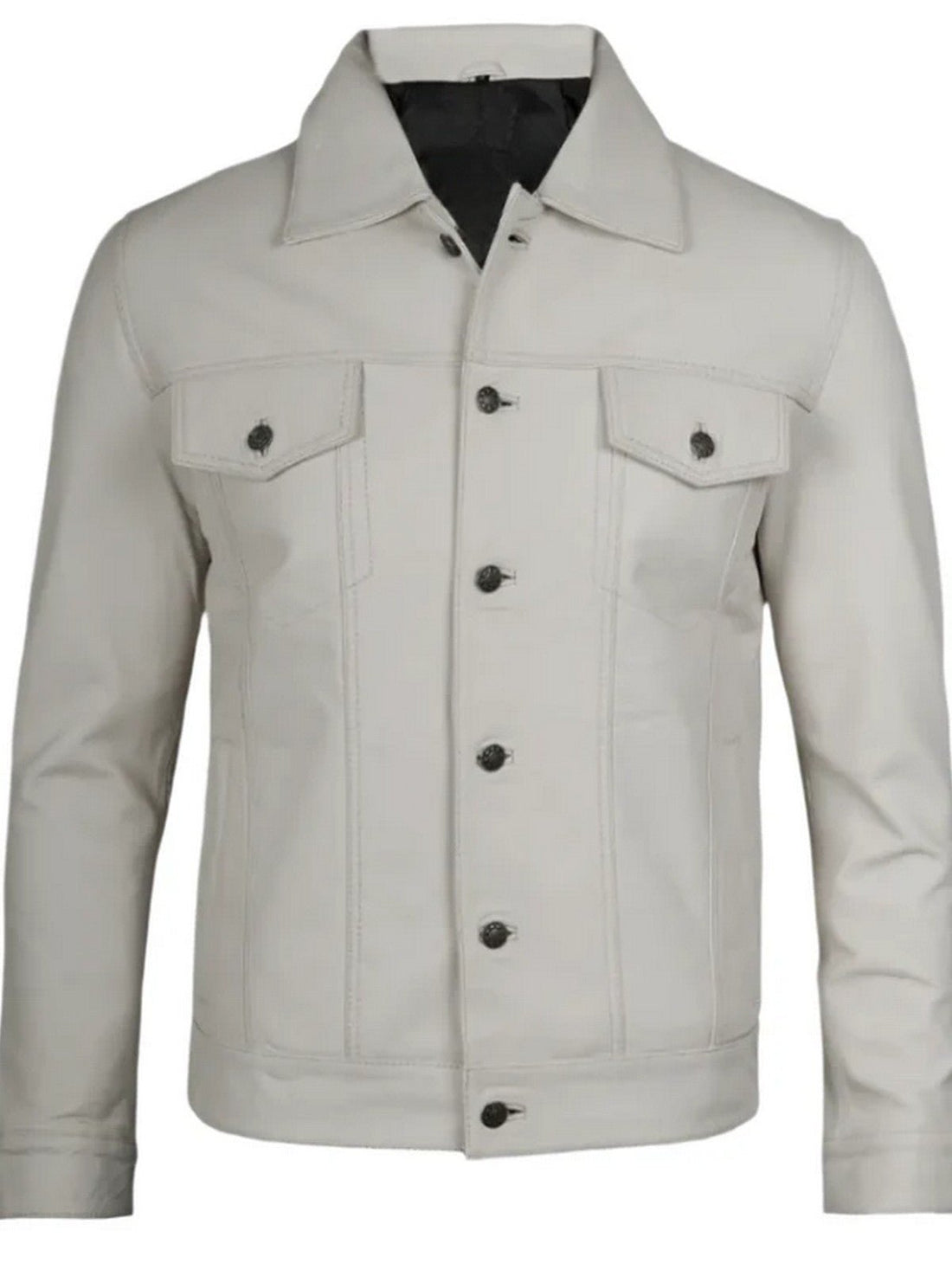 Men’s White Trucker Leather Jacket – Classic Button - Up Style – Genuine Leather Jacket | Livra Jackets