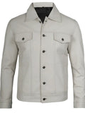 Men’s White Trucker Leather Jacket – Classic Button - Up Style – Genuine Leather Jacket | Livra Jackets