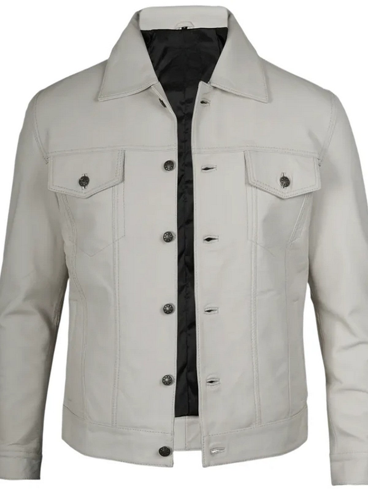 Stylish men’s white trucker jacket – luxury leather outerwear.