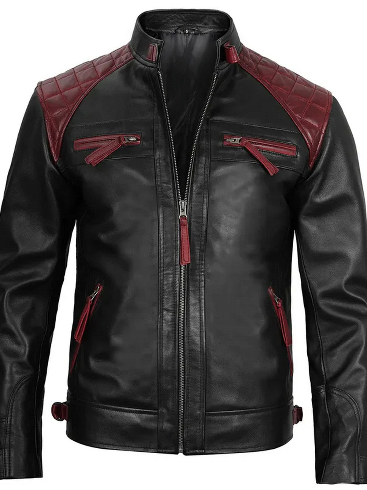 Motorcycle Style Black & Red Jacket Side Angle