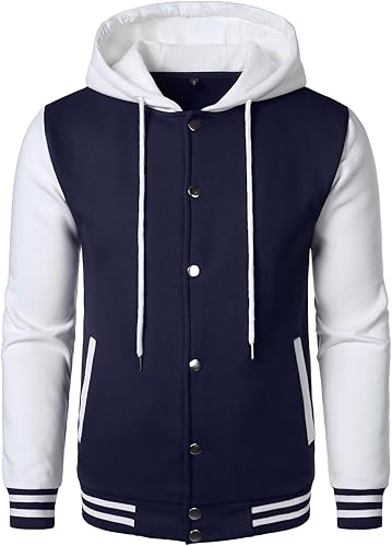 Navy Blue & White Hooded Varsity Jacket – Baseball Letterman | Livra Jackets – Genuine Leather Jacket | Livra Jackets