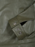 Olive Leather Jacket Pocket Detail