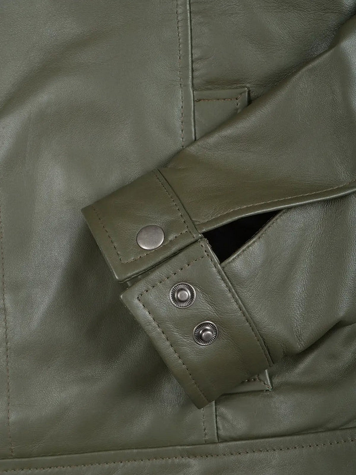 Olive Leather Jacket Pocket Detail