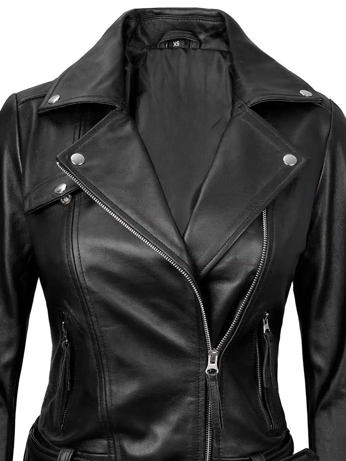 Premium Women’s Biker Leather Jacket Close-Up