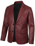 Side Angle – Men’s Burgundy Leather Blazer