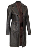 Side Angle of Women’s Brown Rub-Off Leather Car Coat