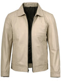 Slim Fit Beige Leather Jacket Classic Style