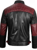 Slim Fit Black Leather Jacket with Red Accents Back View