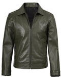 Slim Fit Olive Green Leather Jacket Classic Style
